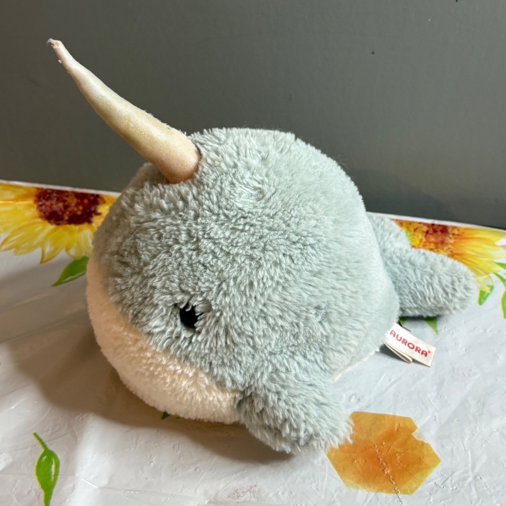 Aurora World Narwhal Plush Mint Green Gold Horn Stuffed Animal Sea Creature